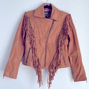Joseph Israel 100% lamb leather yolk zip cuff western fringe rodeo jacket sz M
